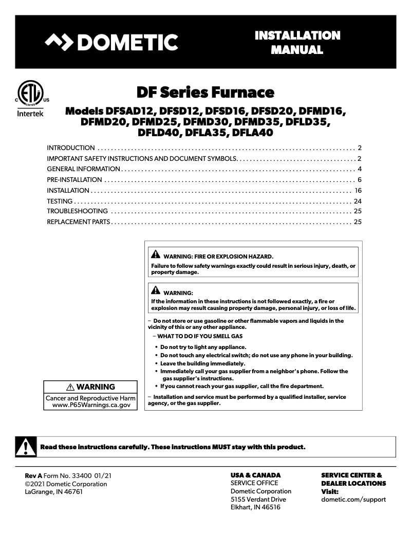Page n°1 - Manuel utilisateur Dometic DFSD 20111