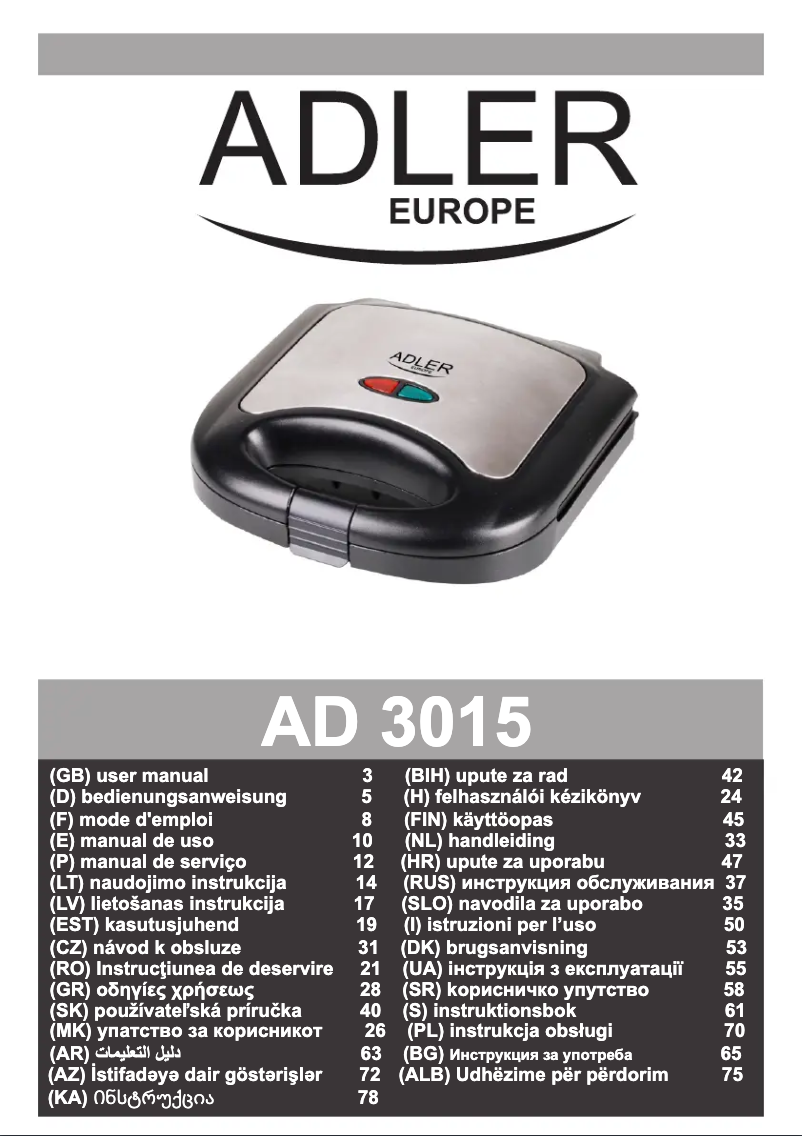 Page 1 de la notice Manuel utilisateur Adler AD 3015