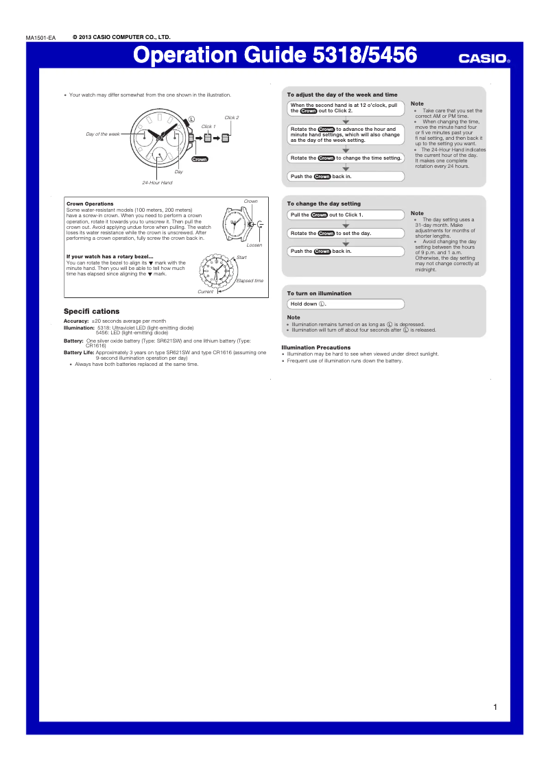 Page n°1 - Manuel utilisateur Casio Sheen SHE-3047PG-9AUER