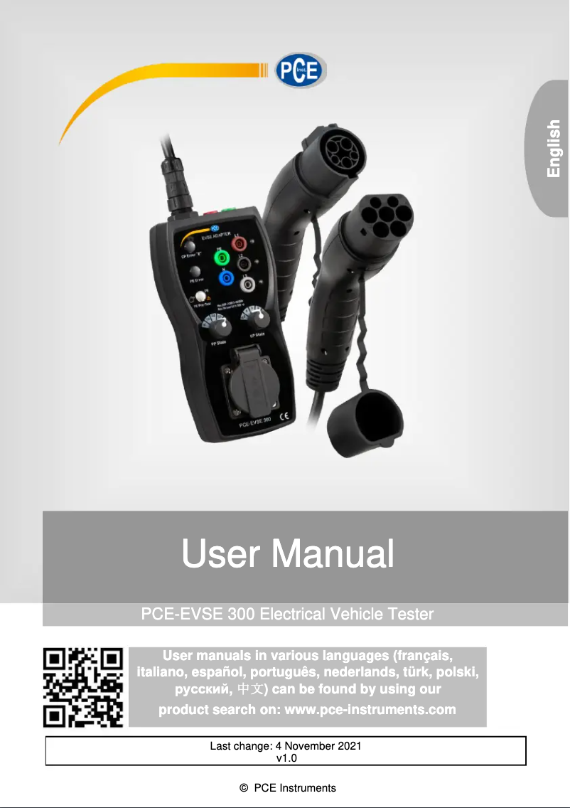 Page 1 de la notice Manuel utilisateur PCE Instruments PCE-EVSE 300