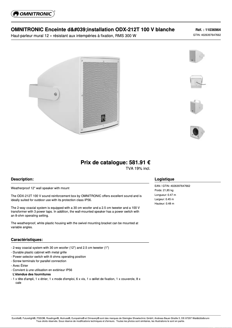 Page n°1 - Fiche technique Omnitronic ODX-212T