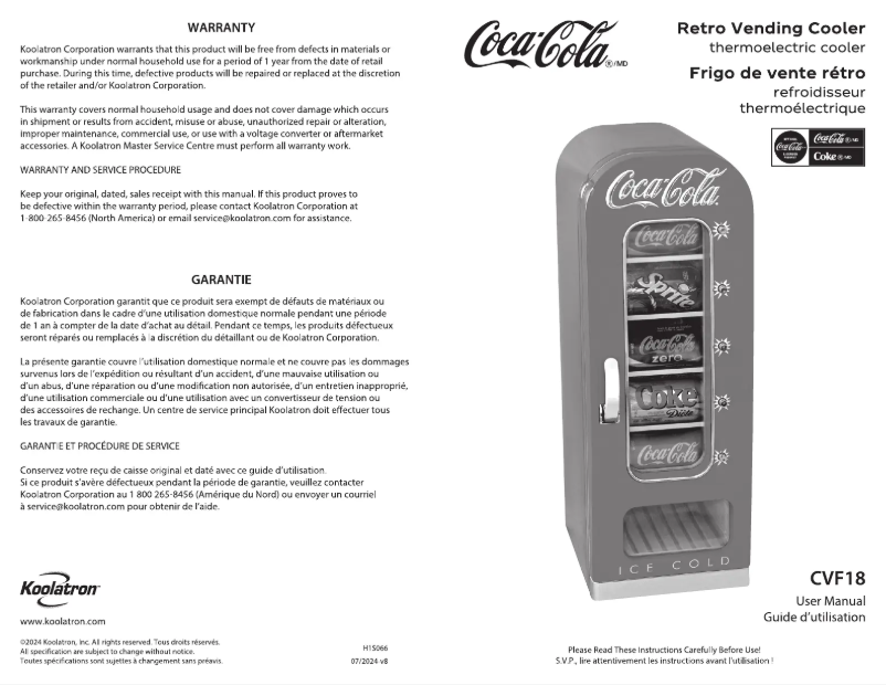 Page n°1 - Manuel utilisateur Coca-Cola CVF18