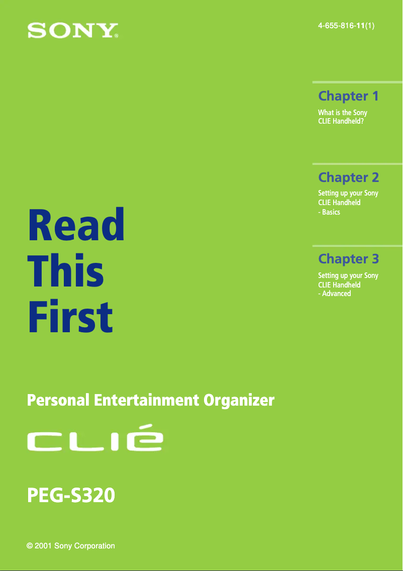 Page 1 de la notice Guide d'installation Sony Clié PEG-S320