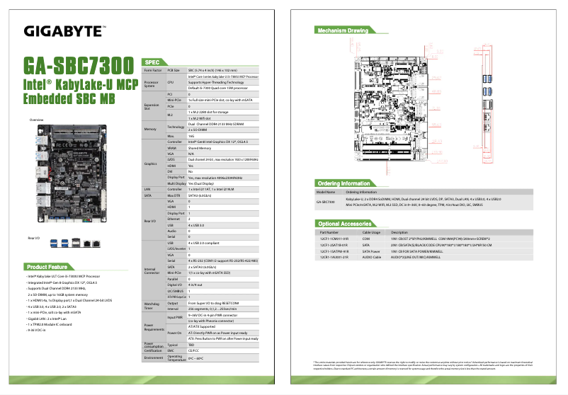 Page 1 de la notice Fiche technique Gigabyte GA-SBC7300