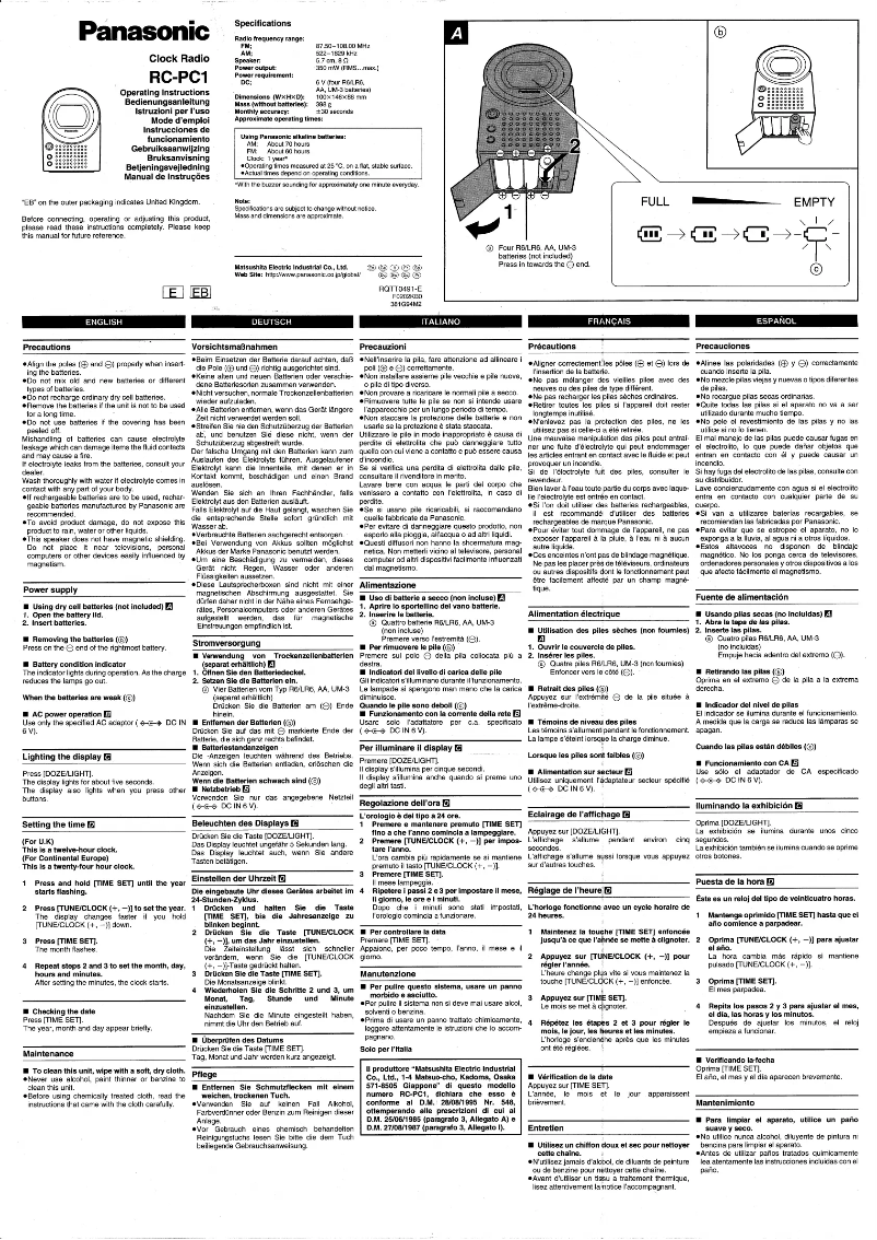 Page 1 de la notice Manuel utilisateur Panasonic RC-PC1