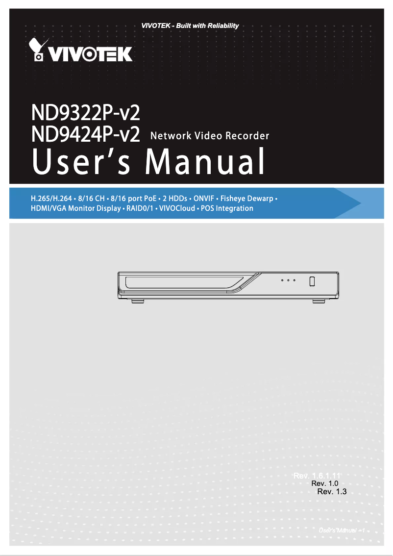 Page n°1 - Manuel utilisateur Vivotek ND9322P-V2
