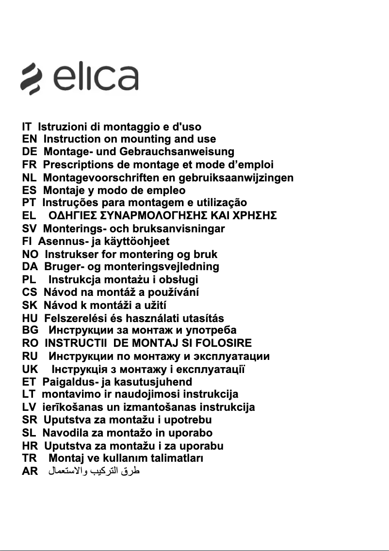 Page n°1 - Manuel utilisateur Elica Glide 52614598A