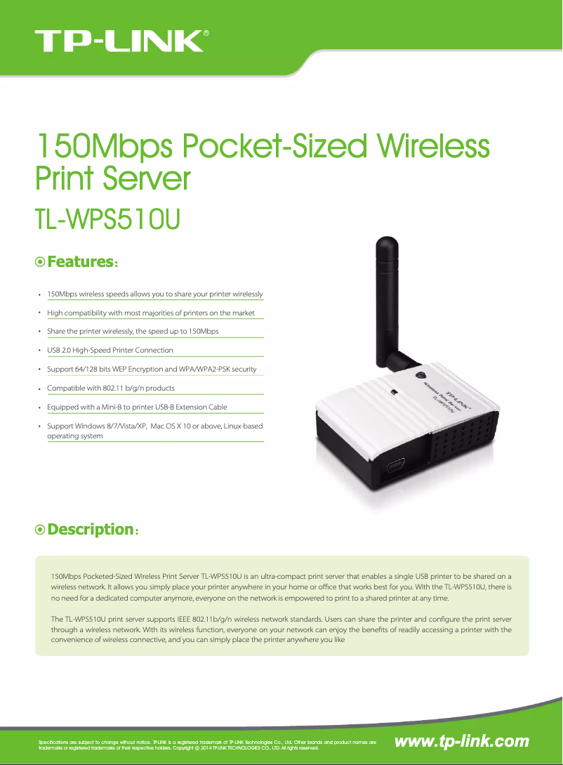 Page n°1 - Fiche technique TP-Link TL-WPS510U