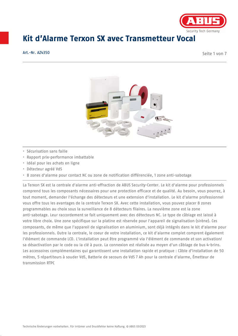 Page n°1 - Fiche technique Abus AZ4350