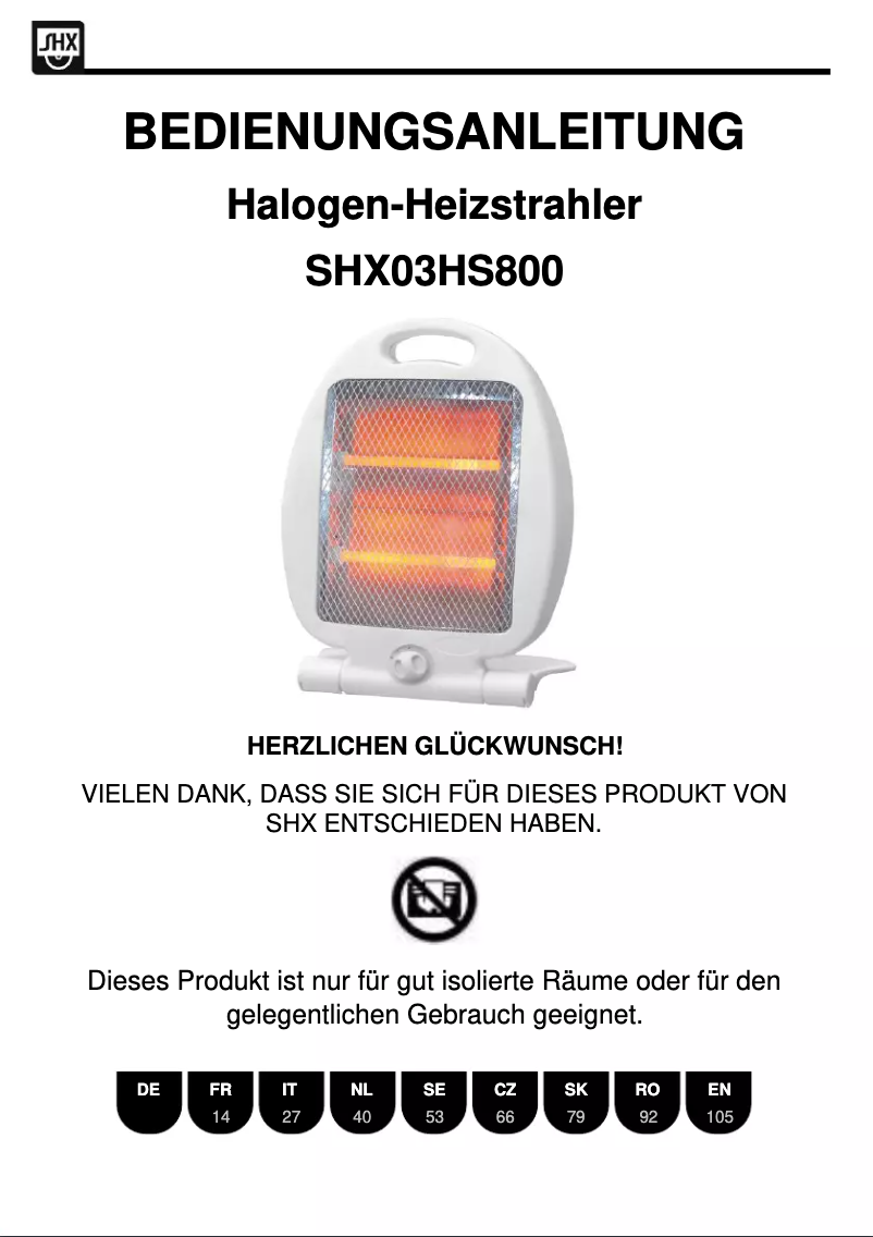 Page n°1 - Manuel utilisateur SHX SHX03HS800