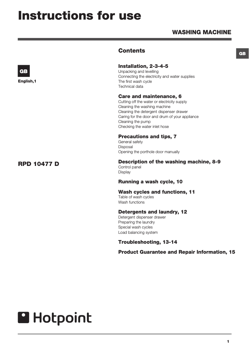 Image de la première page du manuel de l'appareil RPD 10477D