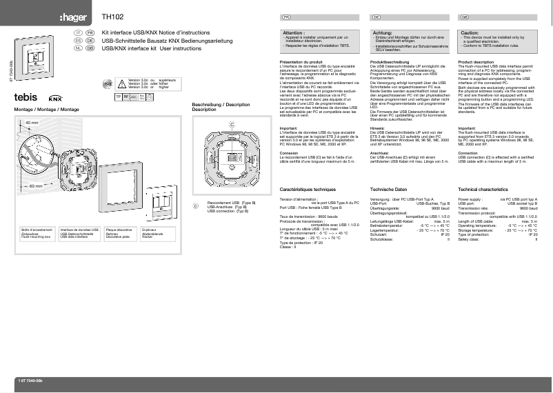 Page 1 de la notice Manuel utilisateur Hager TH102