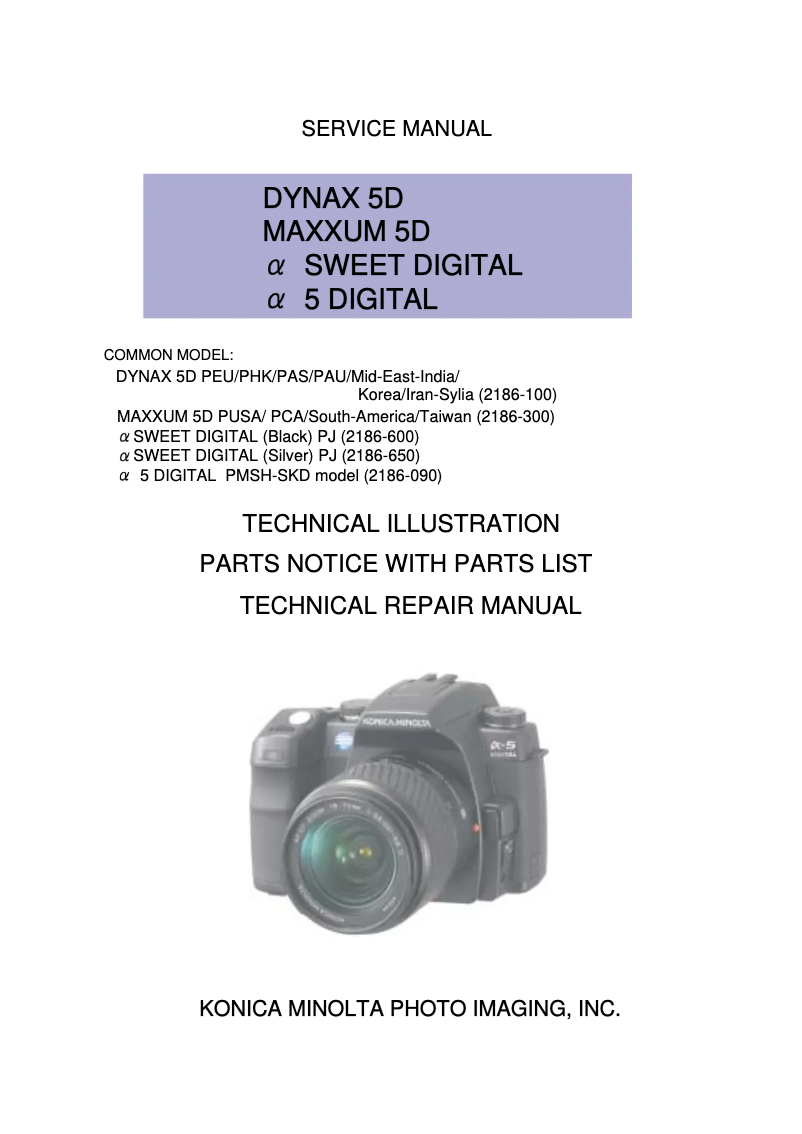 Page n°1 - Manuel utilisateur Konica Minolta Dynax 5D
