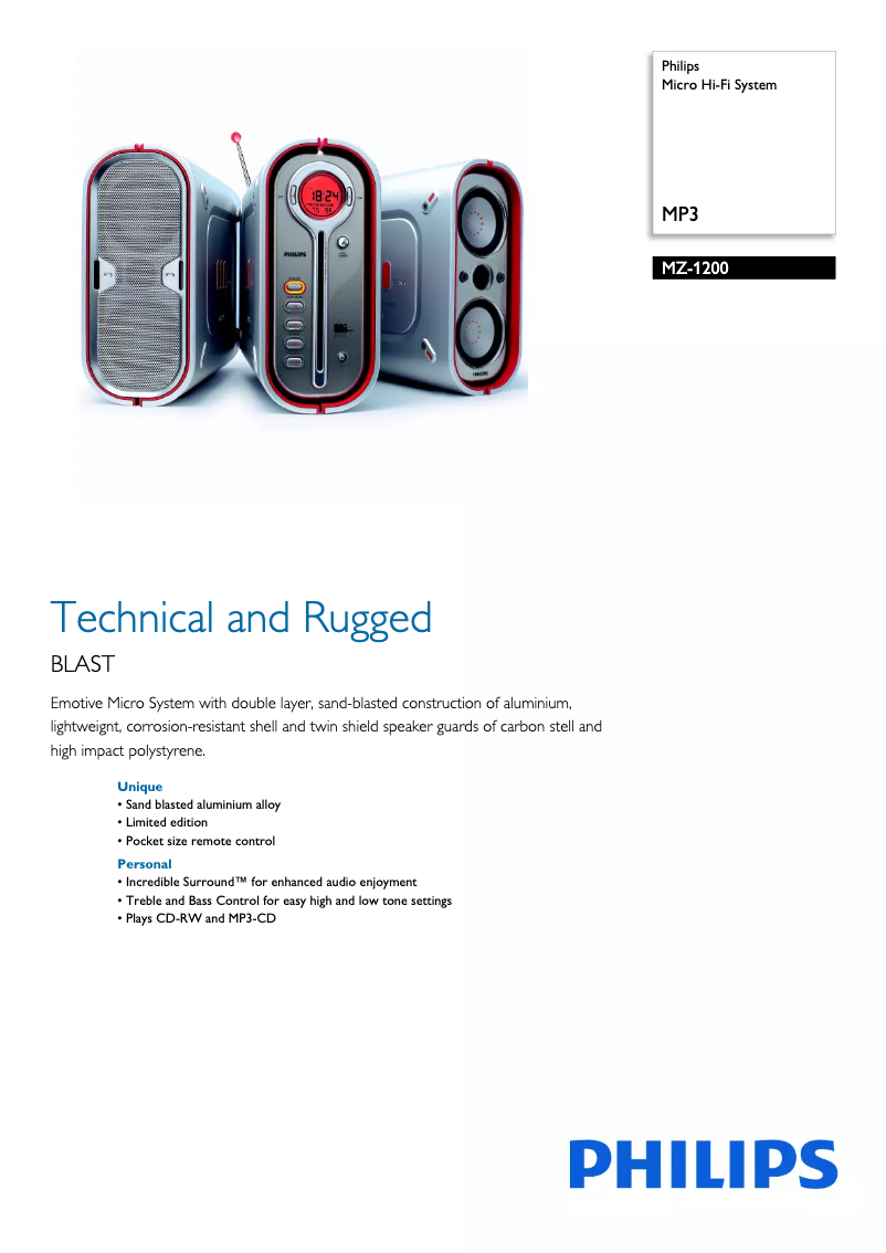 Page 1 of the manual Brochure Philips MZ1200