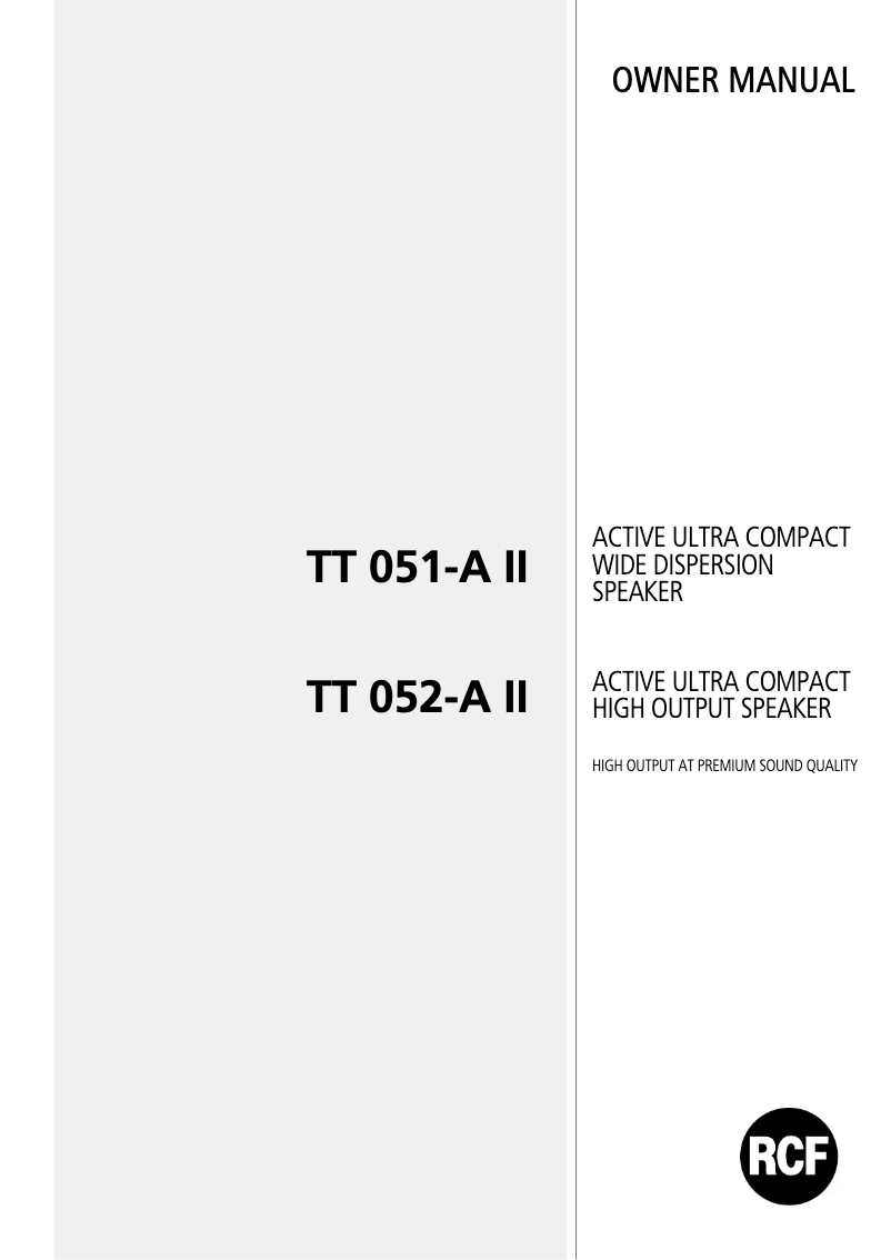 Page 1 de la notice Manuel utilisateur RCF TT051-A-II