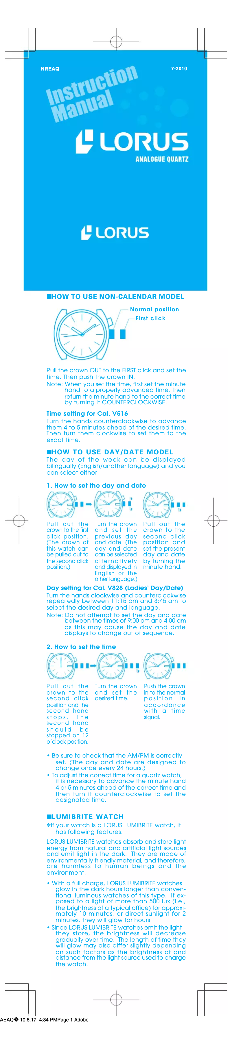 Page 1 de la notice Manuel utilisateur Lorus 7N43