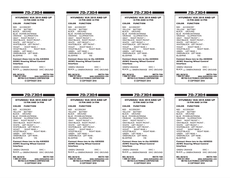 Page n°1 - Manuel utilisateur Metra 70-7304