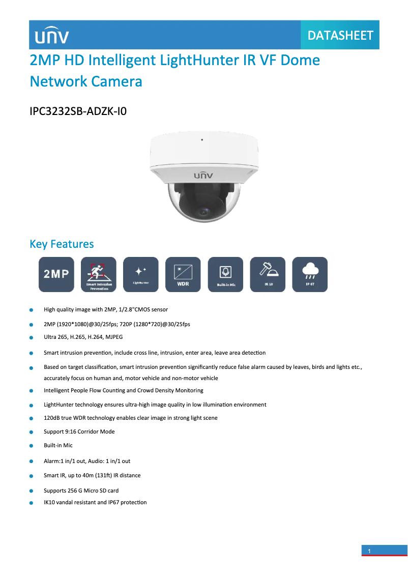 Page n°1 - Fiche technique UniView IPC3232SB-ADZK-I0