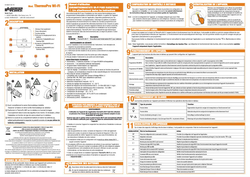 Page 1 de la notice Manuel utilisateur Vemer ThermoPro Wi-Fi