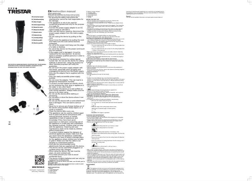 Page 1 de la notice Manuel utilisateur TriStar TR-2568