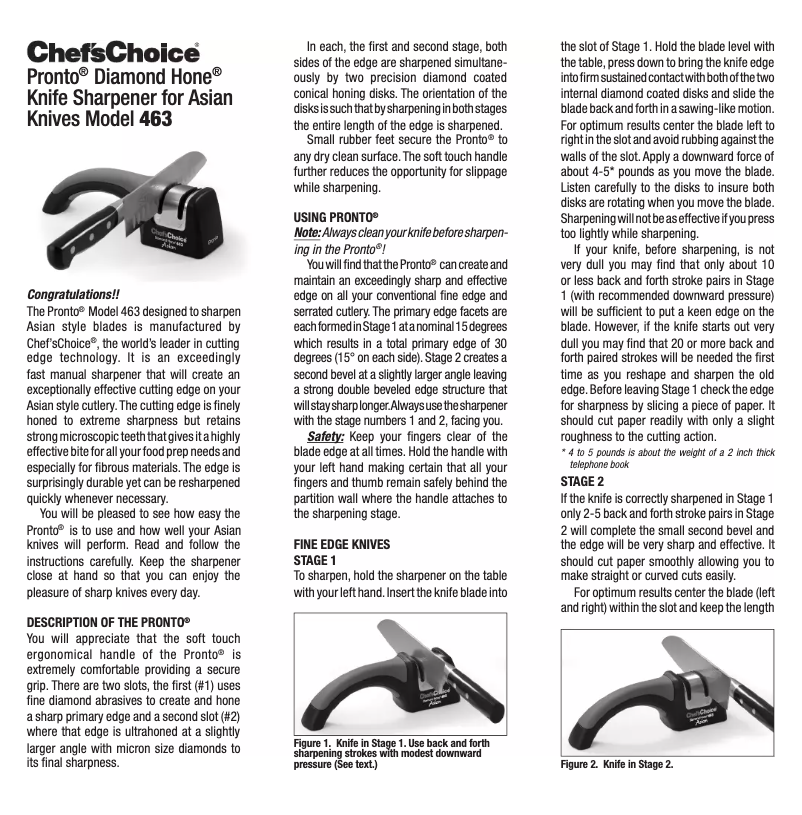 Page 1 de la notice Manuel utilisateur Chef's Choice Pronto 463