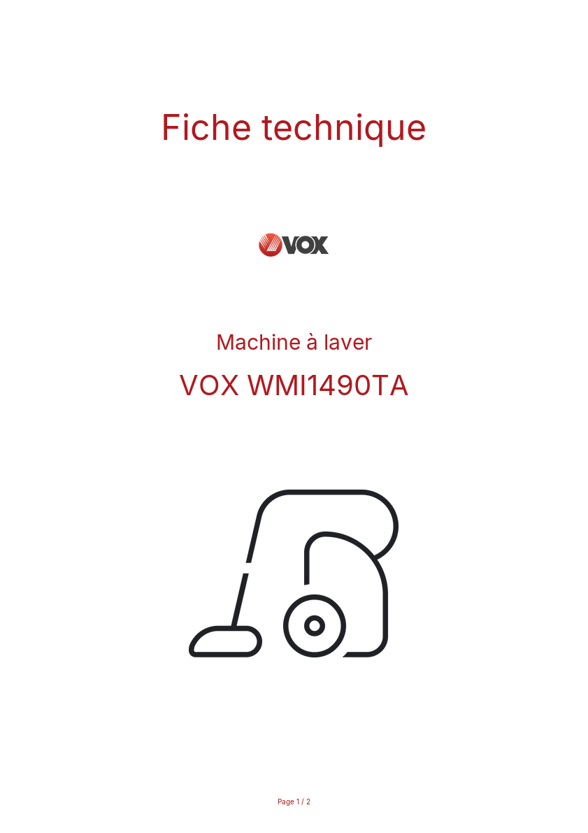 Page n°1 - Fiche technique VOX WMI1490TA