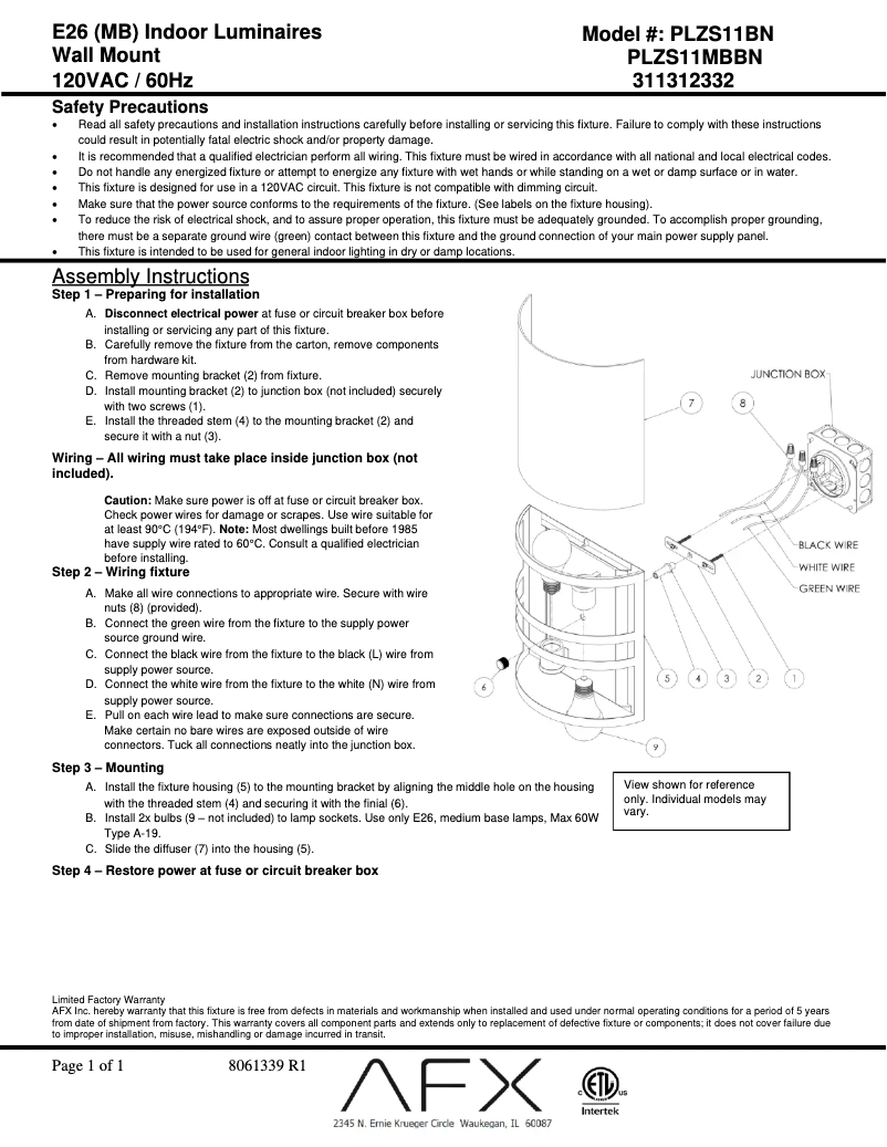 Página 1 del manual Manual de usuario AFX Plaza PLZS11MBBN