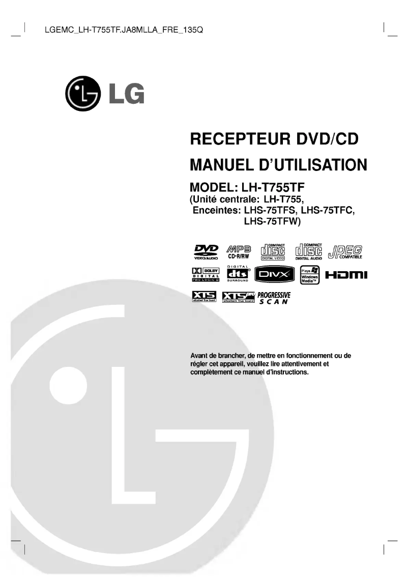 Page 1 de la notice Manuel utilisateur LG LH-T755TF