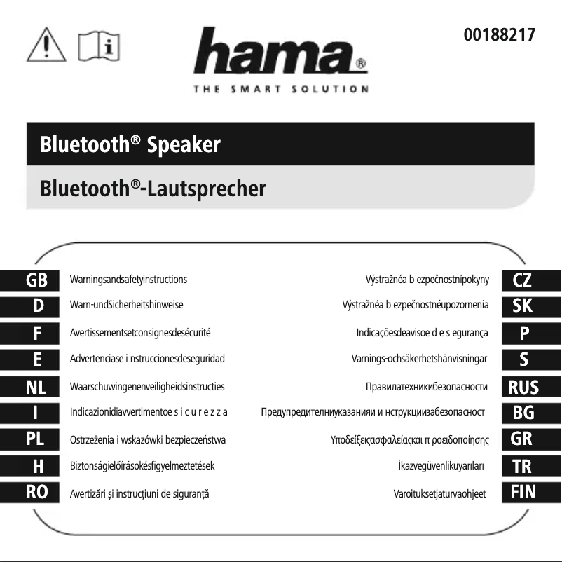 Page n°1 - Instructions de sécurité Hama SoundBarrel 00188217