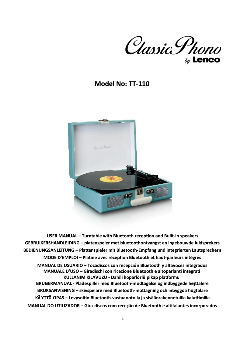 Page n°1 - Manuel utilisateur Classic Phono TT-110