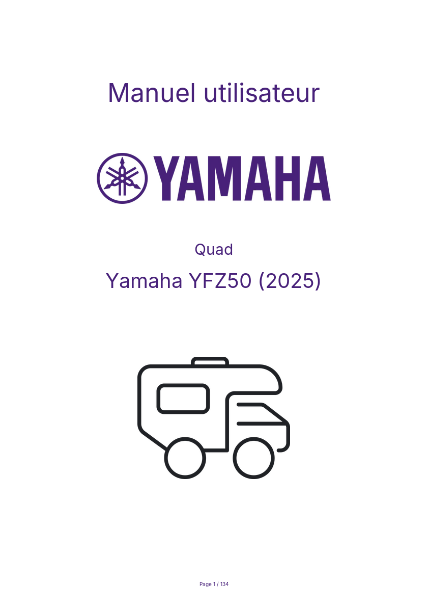 Page n°1 - Manuel utilisateur Yamaha YFZ50 (2025)