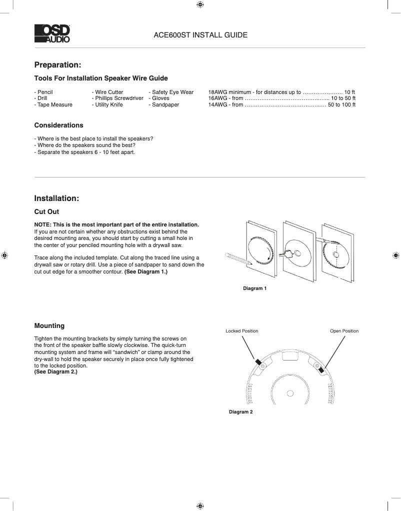Page 1 de la notice Manuel utilisateur OSD Audio ACE600ST