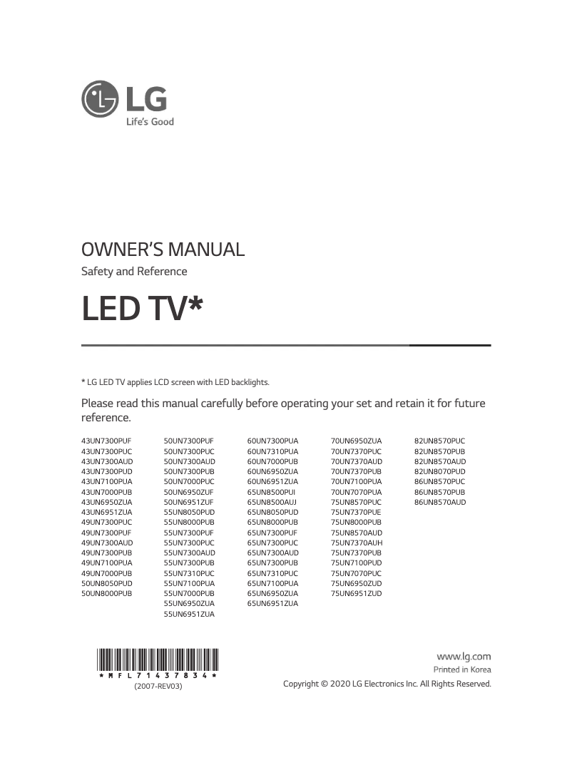 Page n°1 - Manuel utilisateur LG 50UN8050PUD