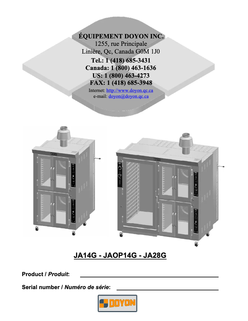 Page 1 de la notice Manuel utilisateur Doyon JAOP14G