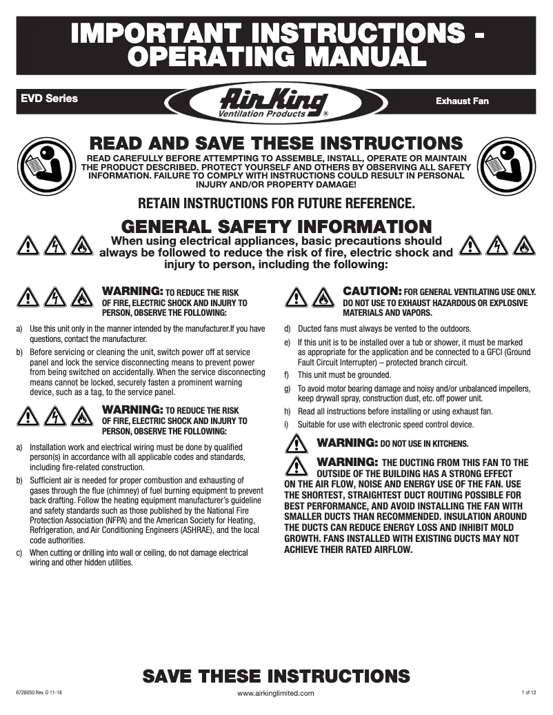Page n°1 - Instructions / montage Air King EVD