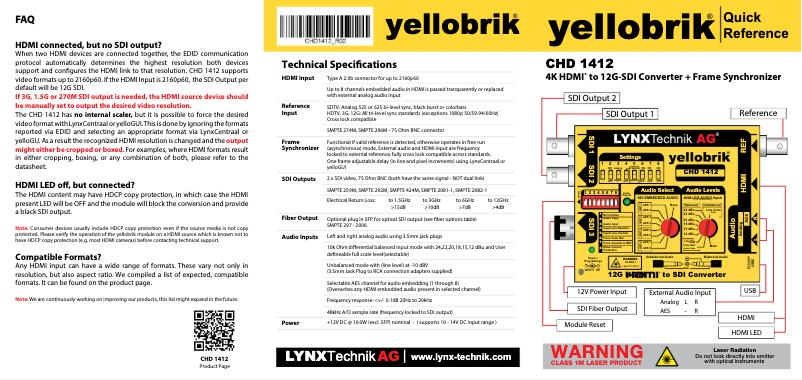 Page 1 de la notice Manuel utilisateur Lynx Technik Yellowbrik CHD 1412