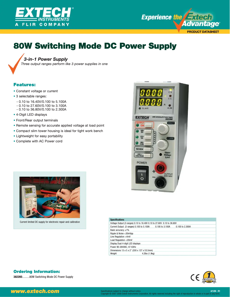 Page 1 of the manual Technical Sheet Extech 382260