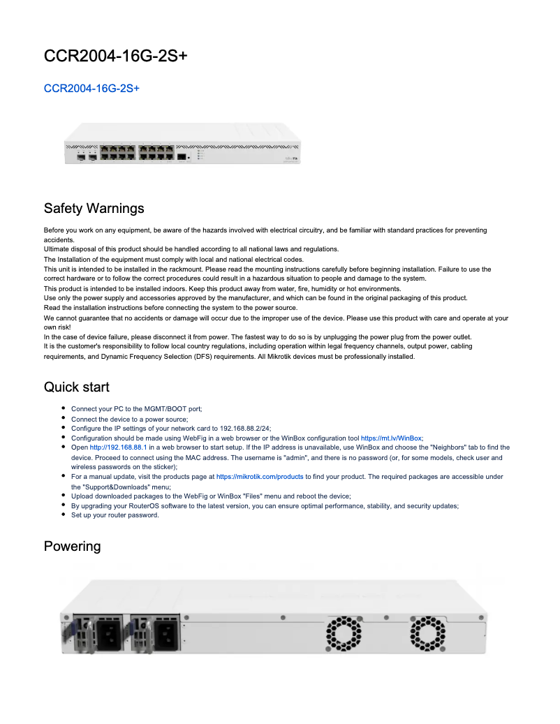 Page 1 of the manual User Manual Mikrotik CCR2004-16G-2S+