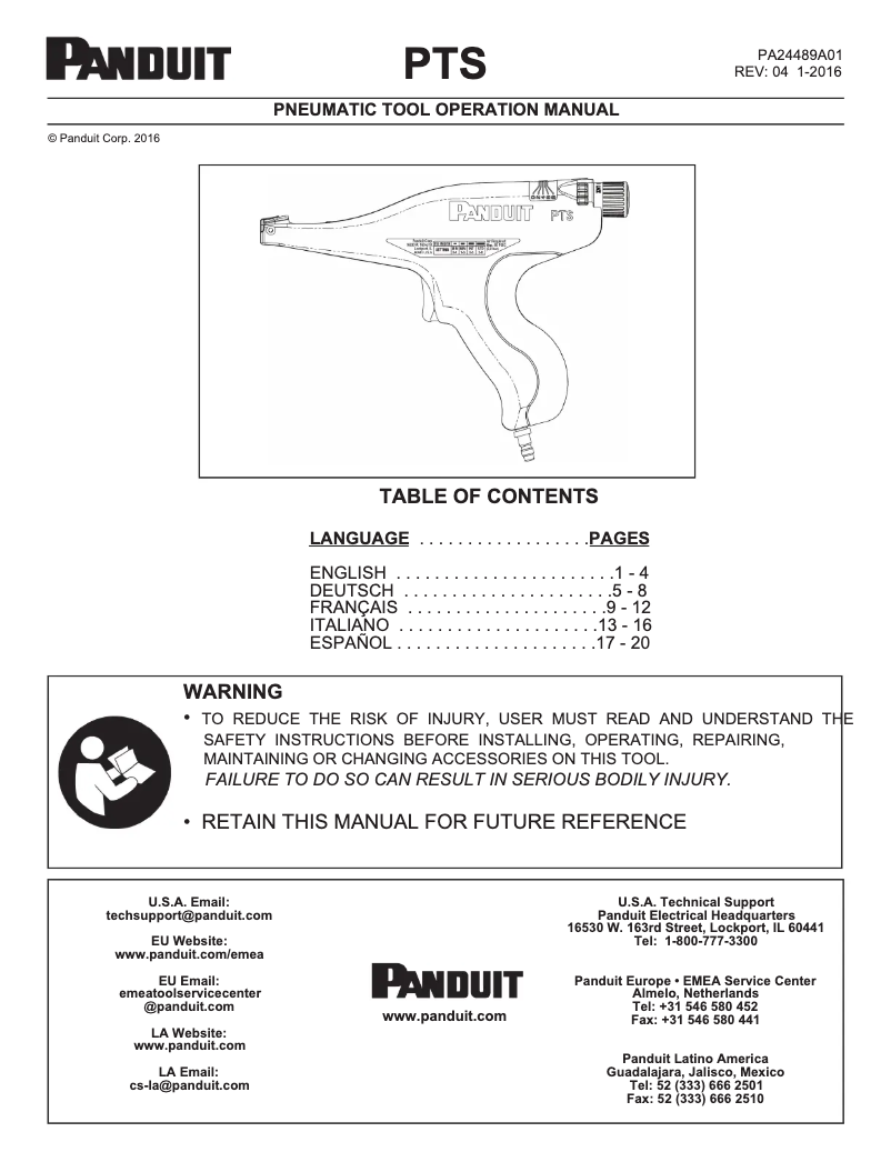Página 1 del manual Manual de usuario Panduit PTS