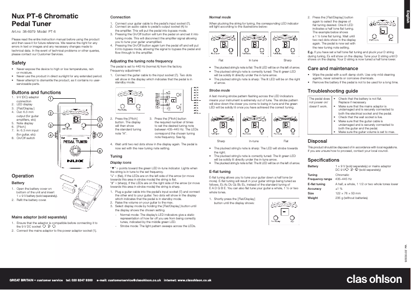 Page 1 de la notice Manuel utilisateur NUX PT-6