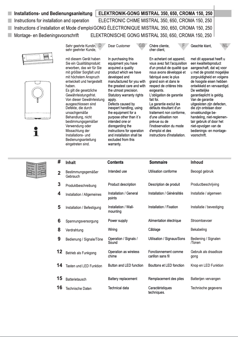 Page n°1 - Manuel utilisateur Grothe Croma 150