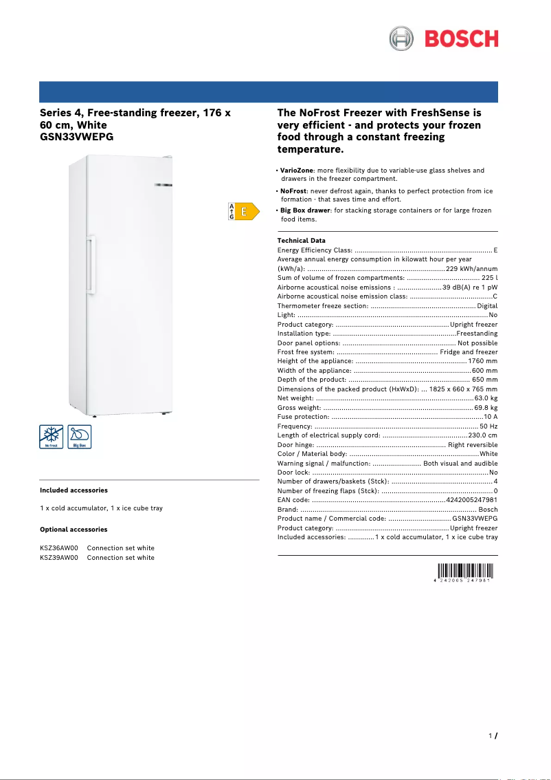 Page n°1 - Fiche technique Bosch GSN33VWEPG