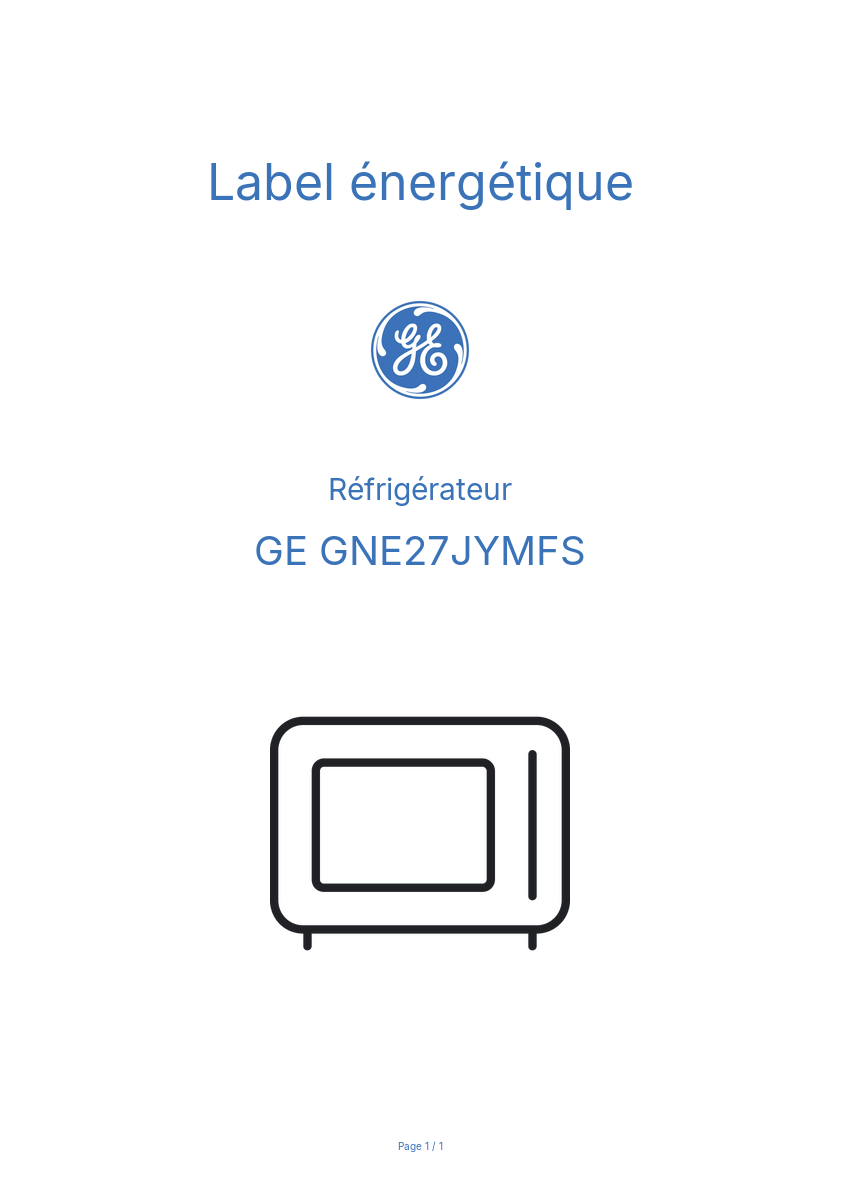 Page n°1 - Label énergétique GE GNE27JYMFS