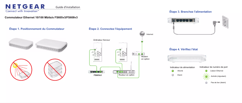 Page n°1 - Guide d'installation Netgear ProSafe FS605v3