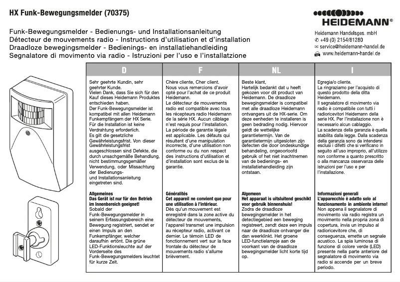 Page 1 de la notice Manuel utilisateur Heidemann HX Funk 70375