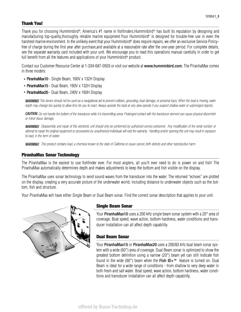 Image de la première page du manuel de l'appareil PiranhaMax 10