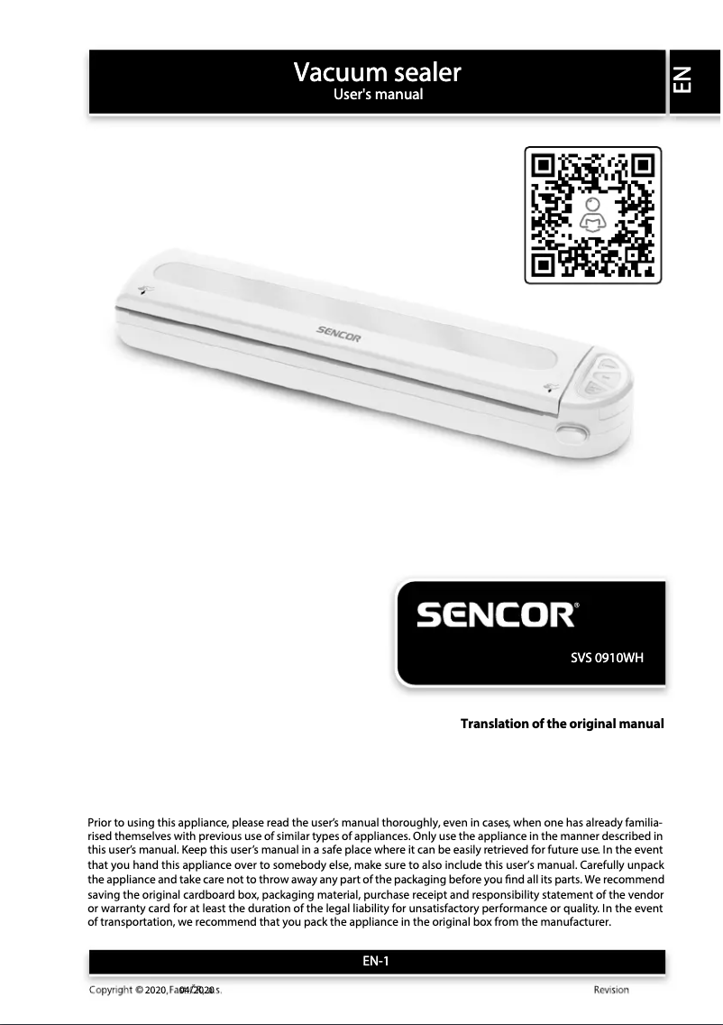 Page n°1 - Manuel utilisateur Sencor SVS 0910WH