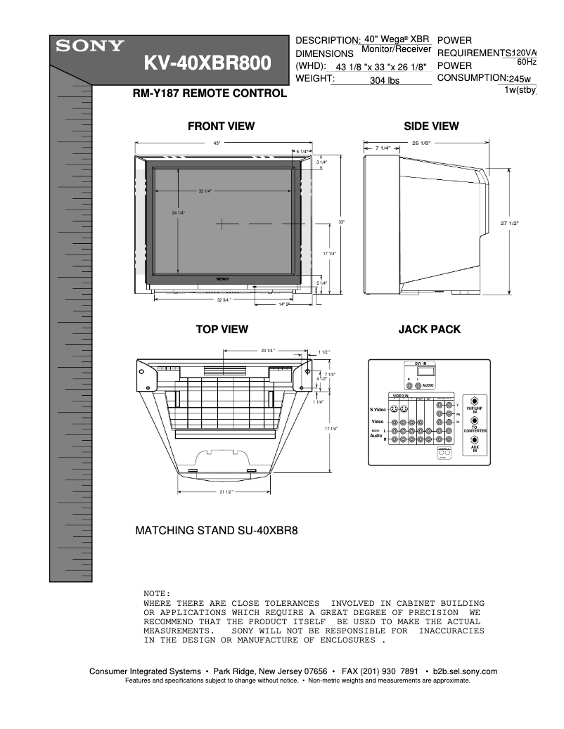 Image de la première page du manuel de l'appareil KV-40XBR800