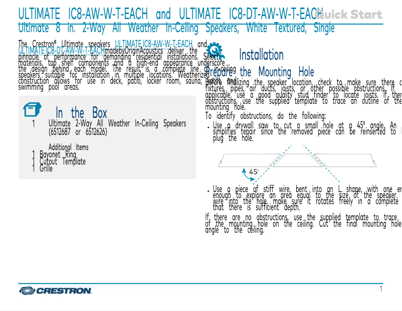 Image de la première page du manuel de l'appareil ULTIMATE IC8-AW-W-T-EACH