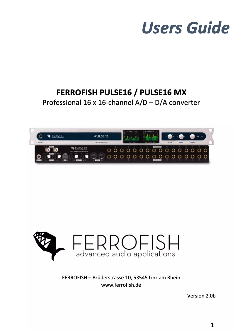 Página 1 del manual Manual de usuario Ferrofish Pulse 16 MX